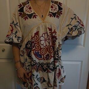 Zara Cream Tunic with Multicolor Floral Embroidery